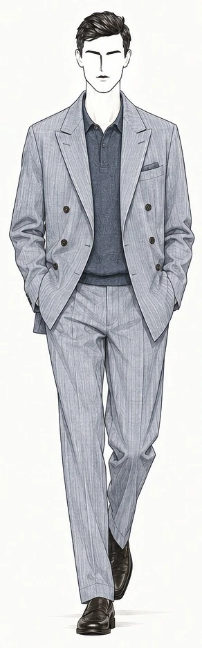 Collection study — cool grey / double-breasted