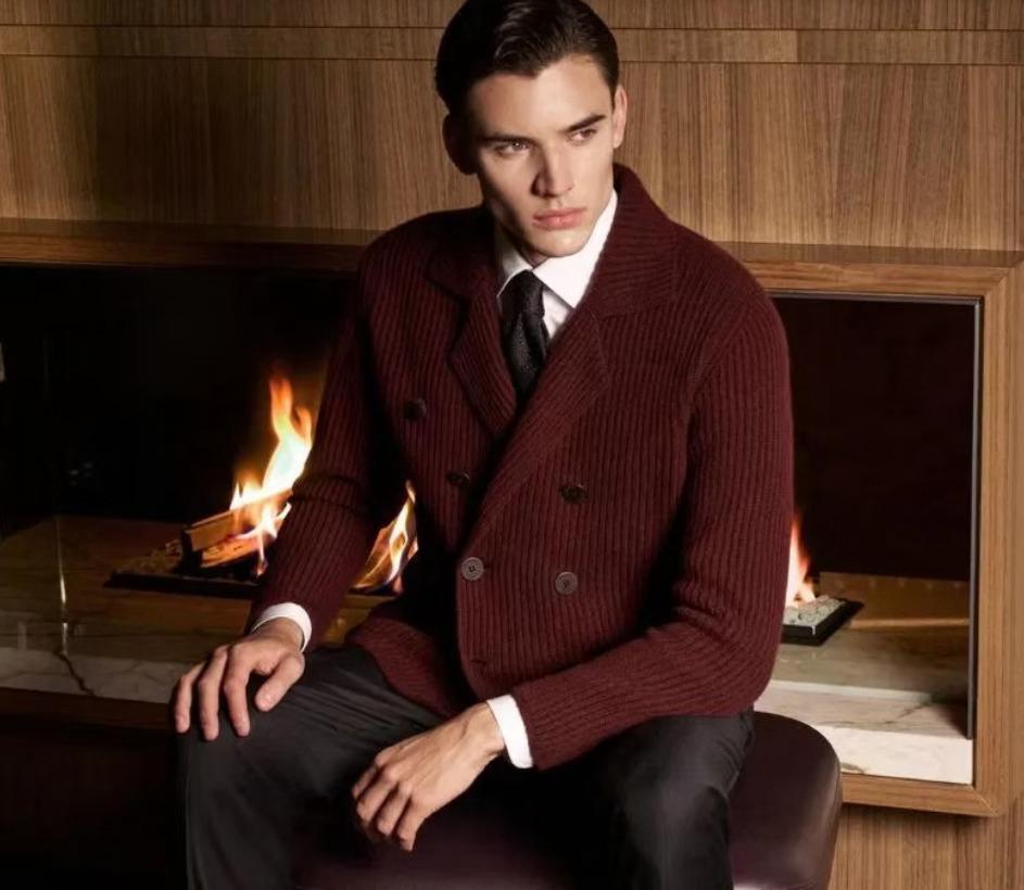Burgundy ribbed knitwear cardigan product study